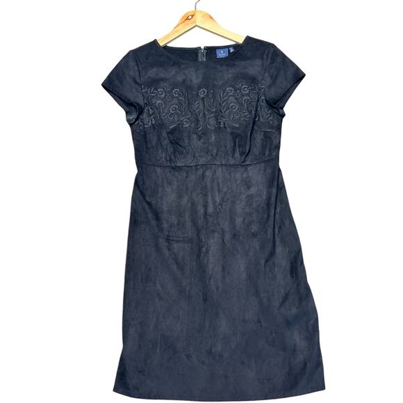 Kaari Blue Women’s Faux‎ Suede Sheath Shift Dress Black Size 2 Short Sleeve - Picture 1 of 5